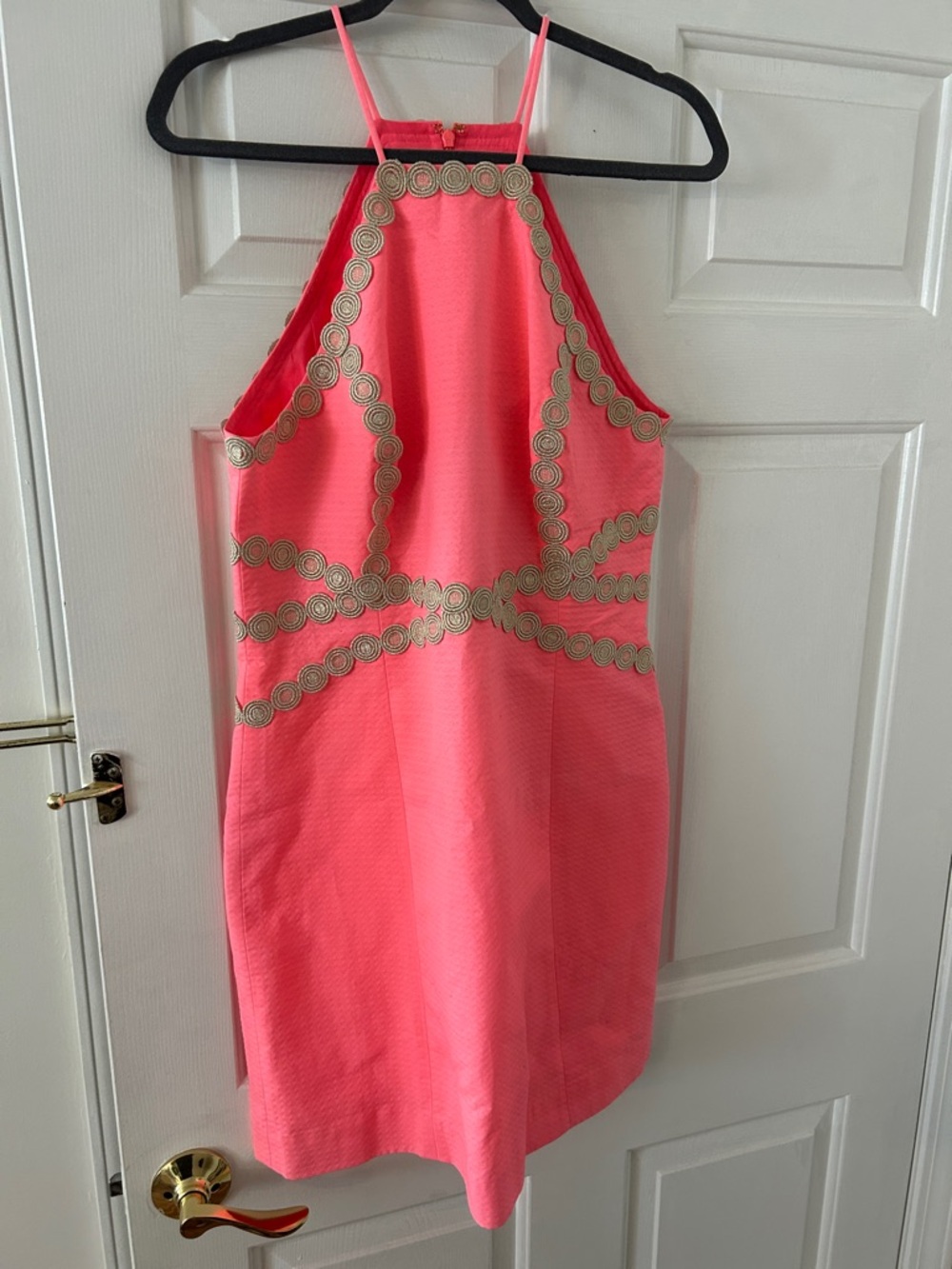 Lilly Pulitzer Coral Halter Dress with Gold Embellishment